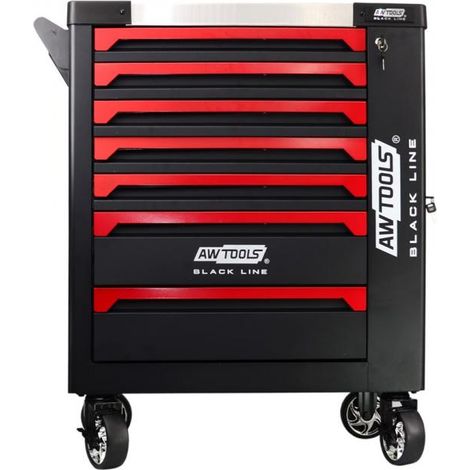 Carro de taller Awtools de 7 cajones con armario lateral de línea negra
