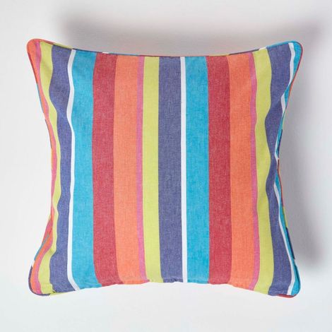 HOMESCAPES Cotton Multi Coloured Stripe Cushion Cover, 60 x 60 cm