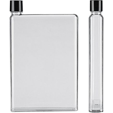 Bouteilles d'eau Plates Minces de 750 ML A5 Tasses de Jus Portables en Plastique Transparent Bouteille d'eau Plates Réutilisable Tasse de Voyage Portable (Blanc) (1/5)