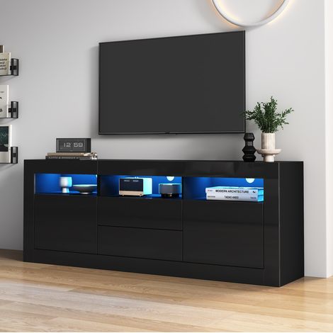 MEUBLIV TV-Möbel 160x35x60 cm Schwarz – integrierte LED, 3 Fächer, 2 Schubladen (1/5)