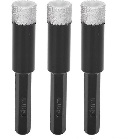 Jeu de 3 forets diamantés brasés sous vide pour carrelage à sec, scies cloches pour marbre et granit, 14 mm