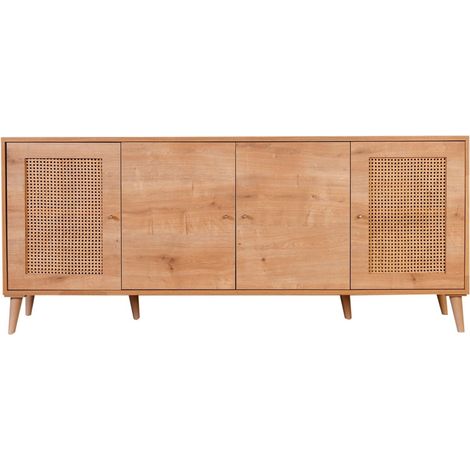 Cotecosy – Buffet en aggloméré 4 portes chêne mélaminé – Dimensions 180x81x41 cm – Panneaux de particules – Design moderne pour intérieur élégant