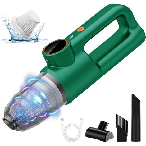 Aspirateur portable sans fil pour voiture, 65W, 2500mAh, humide/sec, avec éclairage LED,vert (1/5)