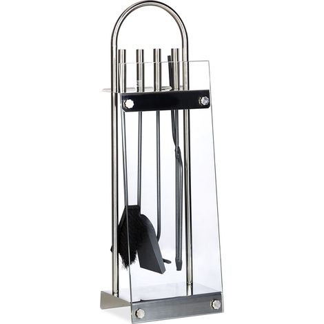 Set di 5 attrezzi per camino pratico da appendere design moderno 20 x 20 x 70 cm in acciaio inox nero 130003765