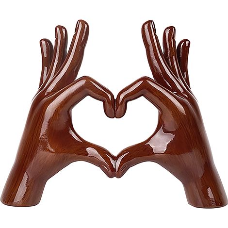 Ornement décoratif mains en cœur résine effet bois élégant pour intérieur entrée cadeau Noël (1/5)