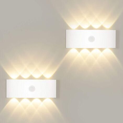 Litzee – Applique murale 8W avec détecteur de mouvement – Lumière blanche chaude 3000K – IP65 pour extérieur et intérieur – 2 appliques murales (1/4)