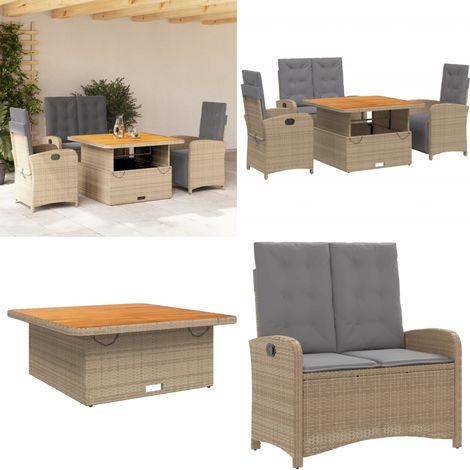 4-tlg. Garten-Essgruppe mit Kissen Beige Poly Rattan - Gartenbank - Gartentisch (1/5)