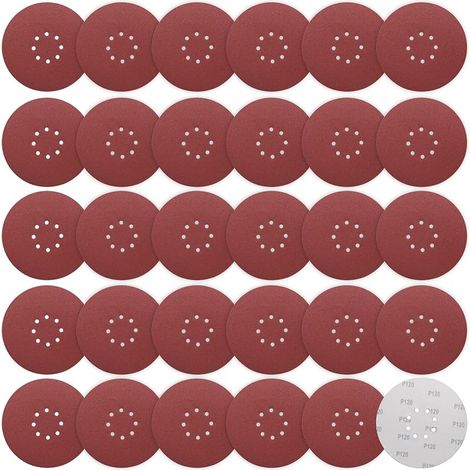 30 Pièces Disque Poncage 225 mm Grain 120, Disques Abrasifs 9 In 8 trous Ronds Papier for Ponceuse Girafe (1/5)