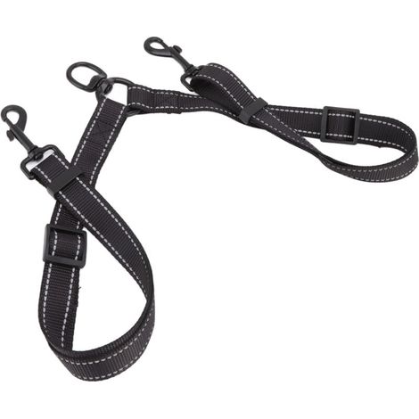Jeffergarden Double laisse pour chien en nylon noir - Rotation à 360° et bandes réfléchissantes - Pour promenades et activités (1/5)