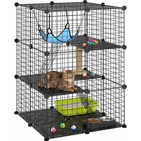 PawHut Indoor Cat Cage with DIY Customizable Design 105 cm Black (1/5)
