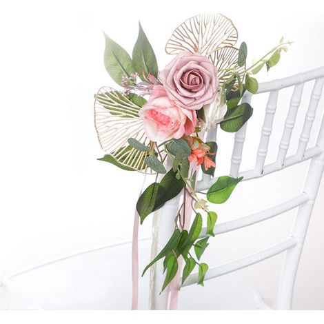 Chair Back Flower Artificial Decorative Flower for Wedding Aisle Outdoor Party Pinkish White (1/2)