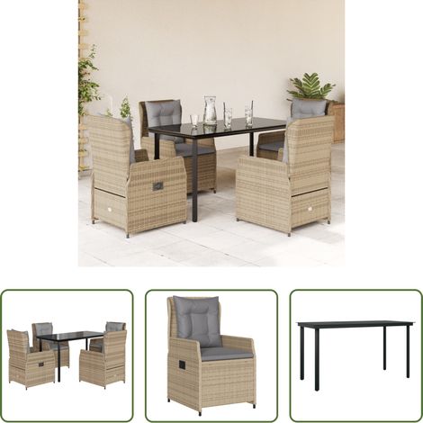 Gartenstuhl - 5-tlg. Garten-Essgruppe mit Kissen Beige Poly Rattan (1/5)
