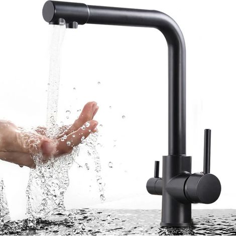Dreiwege-Dreharmatur aus modernem Metall, Warm- und Kaltwasserarmatur, Küchenarmatur, Badezimmer-Küchenarmatur (schwarz)