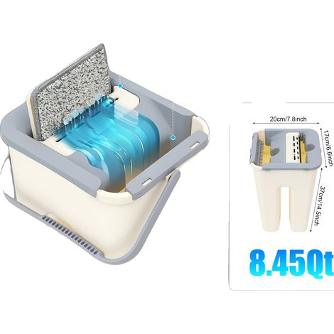 Fregona plana, material de acero inoxidable, diseño giratorio de 360°, tasa de absorción 10 segundos, método de escurrido por deslizamiento, 10 almohadillas de microfibra (1/5)