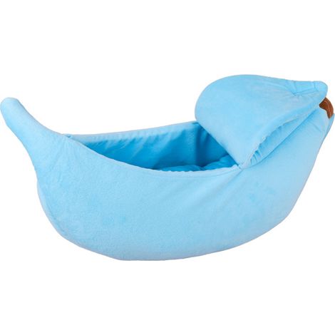 Lit hiver chat forme banane coussin polaire corail chien confort (1/4)