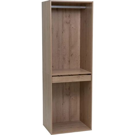 Colonne de dressing - JUANIO - 60x45x180 cm - Bois effet chêne - Penderie et tiroir - Couleur naturel