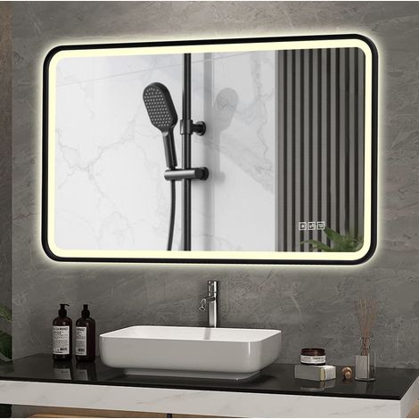 Specchio da bagno LED 70 x 90 cm nero, luce frontale e posteriore, antiappannamento, HAVRYA (1/5)