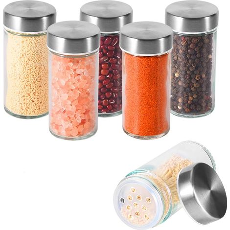 MIMOSON-Pots à épices avec couvercle saupoudreur - Pots à épices ronds en acier inoxydable de haute qualité - Couvercle saupoudreur (1/5)