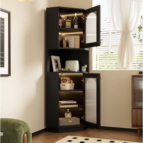 Eck-Badezimmerschrank mit Lichtleiste 45 x 45 x 166,5 cm, schwarz HAVRYA (1/5)