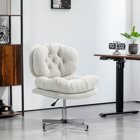 Chaise de bureau sans accoudoirs. chaise de bureau confortable avec assise rembourrée et hauteur réglable. blanc crème (1/5)