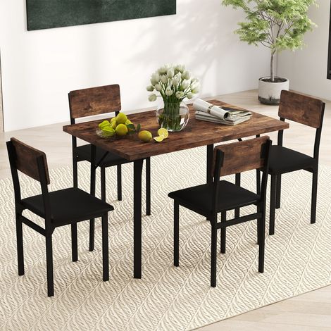 Ensemble de Salle à Manger 5 Pièces pour 4 Personnes Table de Cuisine et 4 Chaises Rembourrées en Cuir Artificiel avec Pieds Marron Rustique (1/3)