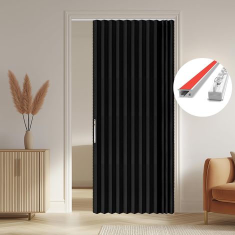 Rideau 100 % occultant en accordéon pour porte d'entrée - Rideau magnétique avec isolation acoustique - Pour chambre à coucher et salon - Avec système de rails - Noir - 140 x 201 cm (l x H) - 1 (1/5)