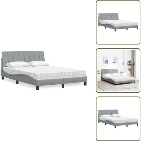 The Living Store Bett mit Matratze "Hanko" Hellgrau 140x190 cm Stoff - Schlafzimmer (1/5)