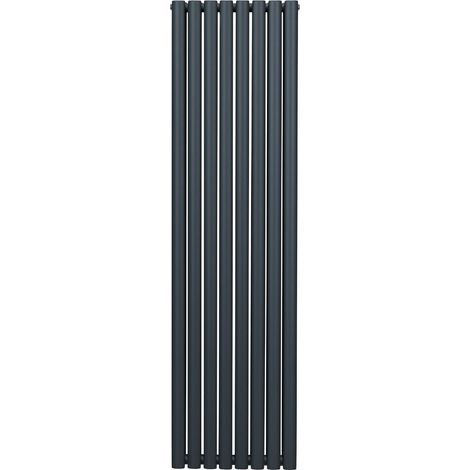 Radiador De Columna Ovalada 1800mm x 480mm Vertical  Gris Antracita   Acero  Montado en pared  Kit de fijación y soportes  + Cepillo de limpieza GRATIS  Calefacción estufa calefactor