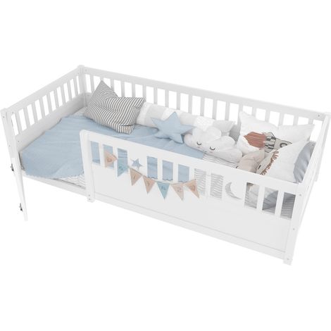 Lit enfant 90 x 190 cm avec barrières de sécurité, fermeture verrouillable, décor étoiles et lune, sans matelas, blanc, pour chambre d’enfant  CHICFURN (1/5)