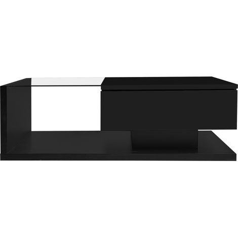 Schwarzer Hochglanz-Couchtisch mit ESG-Glasplatte und LED (1/5)