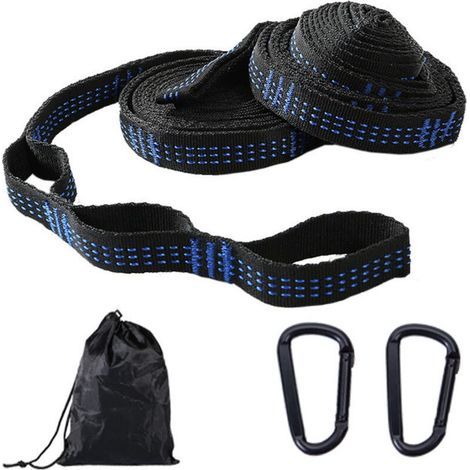 2 pièces hamac en corde de hamac de 3 m avec accessoires de suspension fixes pour hamac de camping pouvant contenir 500 kg de balançoire de hamac de camping (1 sac de rangement, 2 boucles) (1/5)