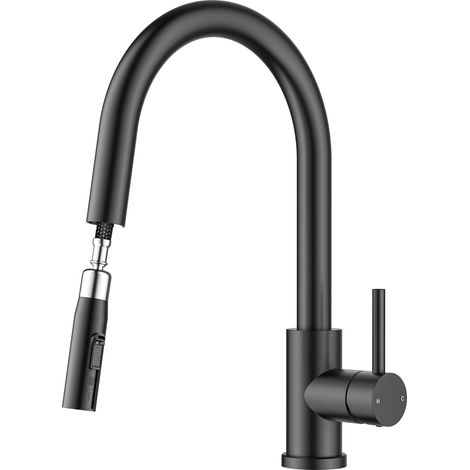 Robinet Cuisine Mitigeur Extractible Escamotable, Noir Mat (1/5)