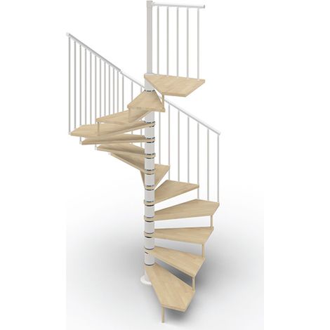 Spindeltreppe mit 11 stufenanzahl - Zu erreichend Höhe 2.26m à 2.64m - Durchmesser 120cm - Holz und weiß - TEKLA120/SBMNAT-11