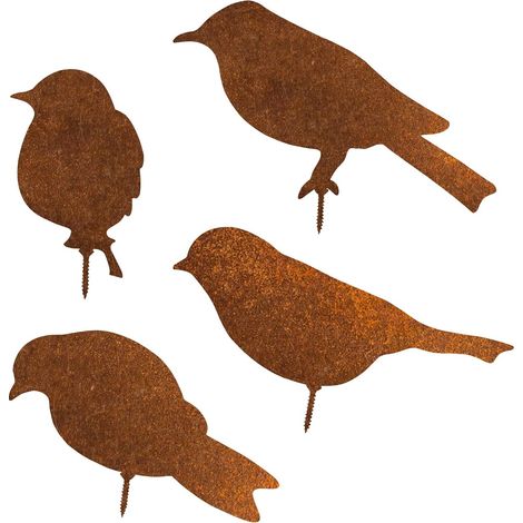 Piquet de Jardin en Métal Rouillé, 4PCS Oiseaux Rouillés avec Vis, Métal Rouillé Jardin Yard Art, Metal Birds Ornements(4) (1/5)
