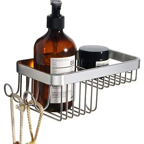 Etagère Douche avec 2 Crochets pour Serviettes, Etagère Salle de Bain Pratique, Accessoire Salle de Bain Antirouille, Rangement Douche Acier Inoxy pour Cuisine/Salle de Bain (1/5)