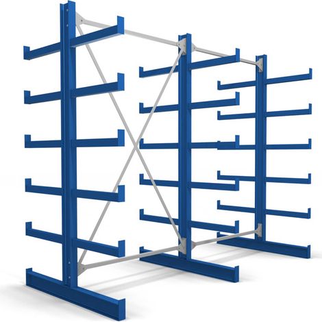STIER Kragarmregal doppelseitig 2 Felder mit 5 Ebenen 2600x2000x500mm enzianblau (1/4)
