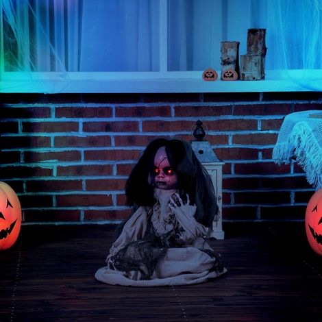Poupée fantôme décorative d'Halloween avec effets spéciaux et fonction sonore 80 cm x 23 cm x 83 cm (1/5)