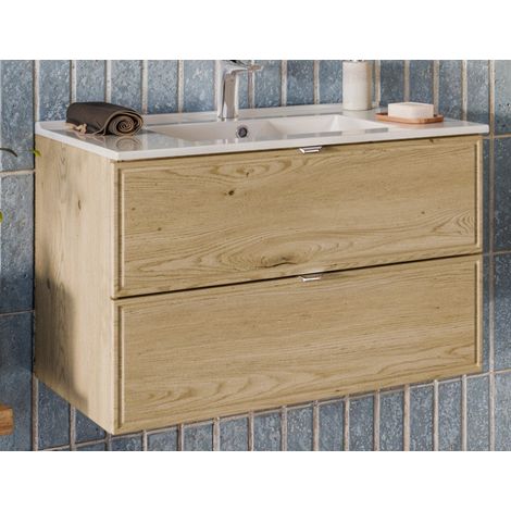 Ensemble Meuble Vasque 80 cm + Vasque encastrée - L 80 x P 46 x 51,5 cm - Caldera Clair - Livraison gratuite
