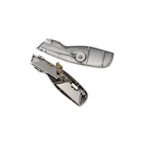 WEDO 78808 CUTTER DE SÉCURITÉ EN ALUMINIUM BASIC AVEC LAME TRAPÉZOÏDALE (AVEC 2 LAMES DE RECHANGE), RÉTRACTATION AUTOMATIQUE DE