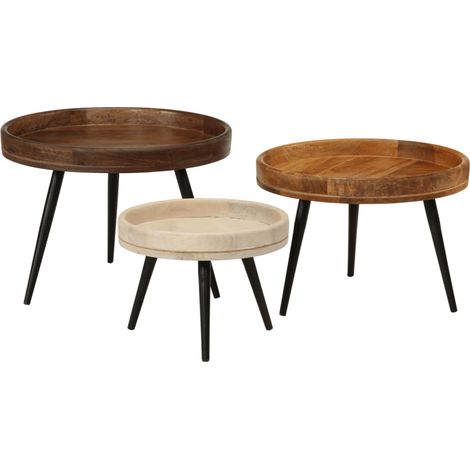 Round Coffee Tables 3 pcs Solid Wood Mango vidaXL