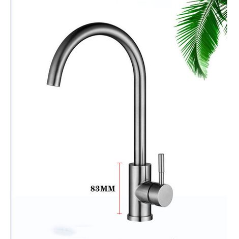 Mitigeur de cuisine à poignée unique, rotation 360°, sortie d'eau haute, robinet mitigeur chaud/froid en acier inoxydable, pour cuisine (1/5)