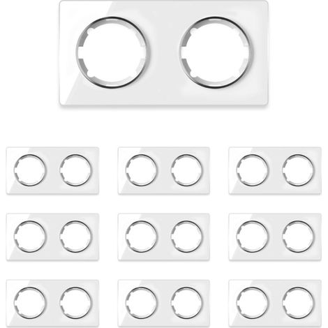 Plaque de finition Garda, en verre, horizontal, 2 postes (lot de 10) - blanc