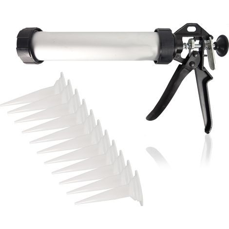 600ml Cartridge Gun, Metal Extruder Gun with 10 Nozzles, Professional Closed Manual Gun for Caulking and Glass Adhesive (1/5)