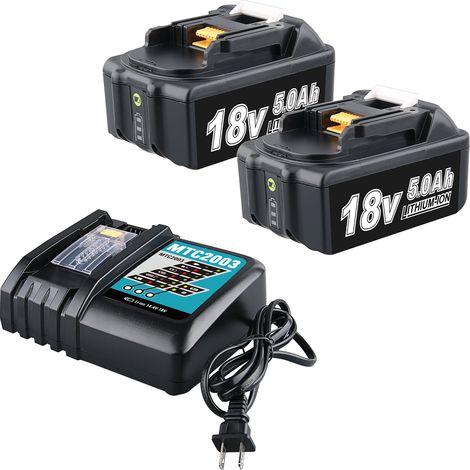 2 x BL1860 18 V 5,0 Ah Akku und 3 A DC18RC Ladegerät für Makita, kompatibel mit Makita 18 V LXT Li-Ionen-Akkus BL1850, BL1840, BL1830, BL1820, BL1815 (1/5)