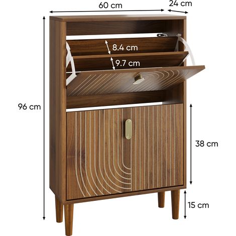Armoire de rangement à chaussures 2 tiroirs articulés largeur 60cm poignées métalliques pour l’entrée. (1/5)