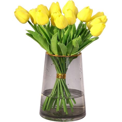 20pcs Tulipe Latex Réaliste Fleur Artificielle Bouquet Mariage Décoration Maison Jardin Jaune Lot (1/5)
