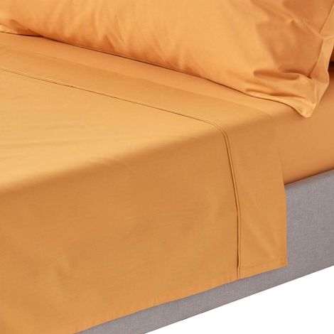 HOMESCAPES Mustard Yellow Egyptian Cotton Flat Sheet 200 Thread Count, Single - Mustard Yellow