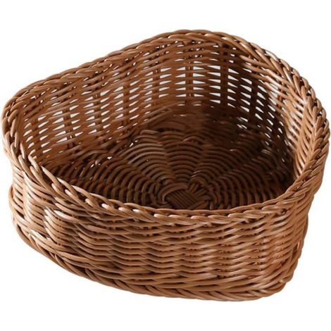 Panier Pain - Panier Fruits - Forme Coeur - Rotin Simulé - Marron - 1 Pièce (1/4)