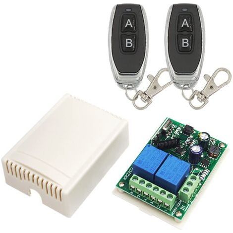220V AC Commutateur Sans Fil 2 Canaux, Récepteur RF 433 MHz avec Émetteur pour Garage et Lumières (1/4)