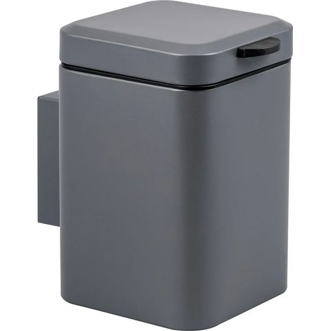 Poubelle murale Bremermann pour produits cosmétiques, 3 l, poubelle de salle de bain, fixation double, carrée, gris mat (1/5)